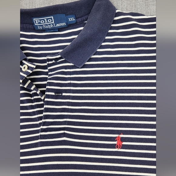 Vintage Polo Ralph Lauren Striped Polo Logo Collard Shirt 100% Cotton Shirt. XXL - Picture 2 of 6